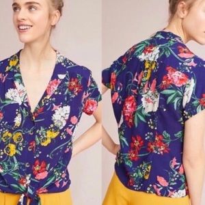 Anthropologie Maeve Floral Tie Button Top